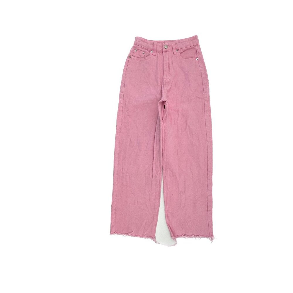 Shein Baggy Raw Hem Women's size XXS Petite Pink Denim jeans‎